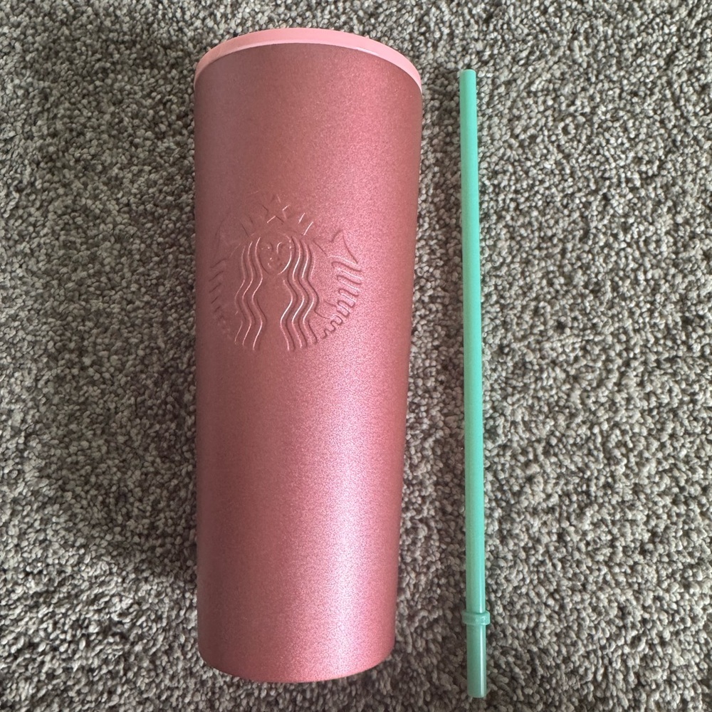 Starbucks Pink Tumbler with Green Accent